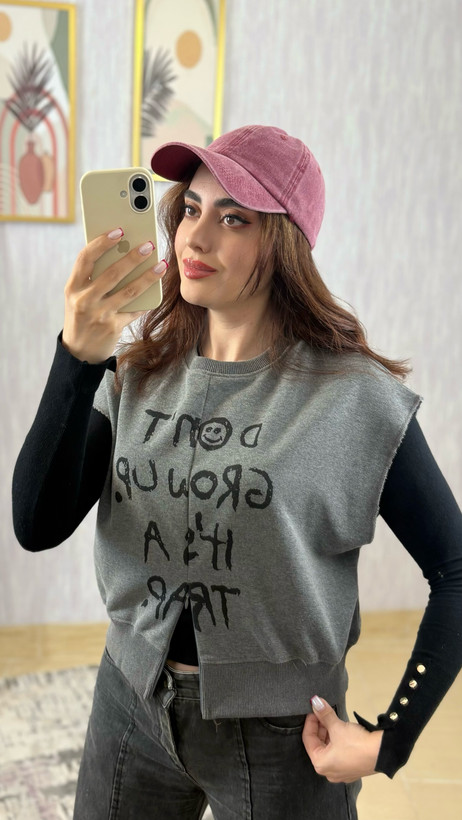 وست زنانه ترک برند quzu رنگ طوسی با زیپ کیوت