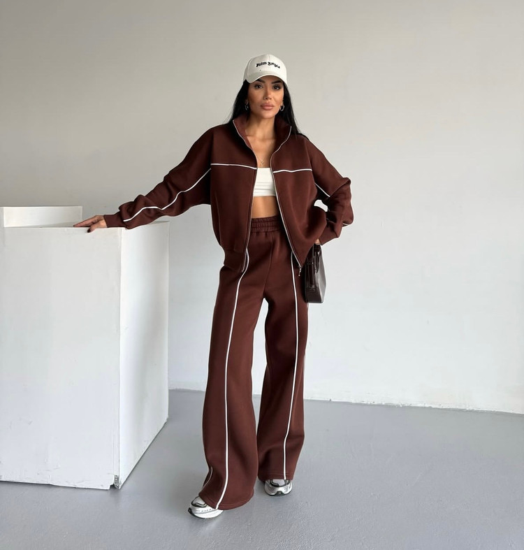 ست سویشرت شلوار زنانه ترک تو کرکی سبک برندgts رنگ قهوه ای