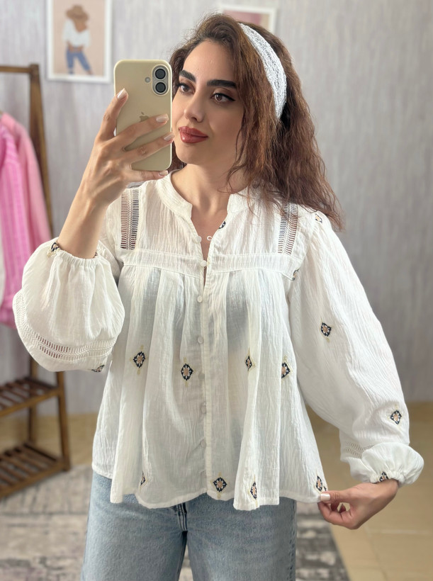 شومیز گلدوزی زنانه ترک برند robbin گلدوزی