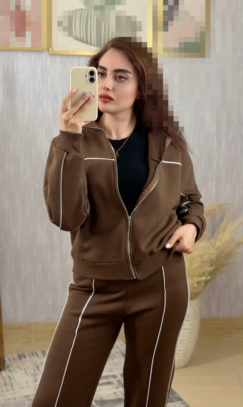 ست سویشرت شلوار زنانه ترک تو کرکی سبک برندgts رنگ قهوه ای