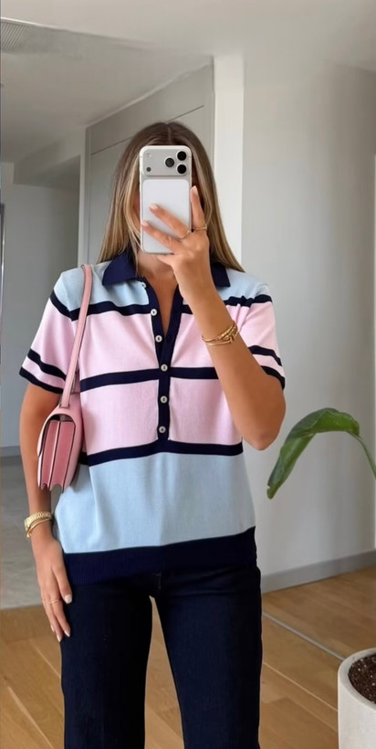 بافت زنانه ترک برند bisou طرح زارا رنگ صورتی آبی